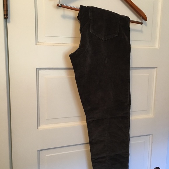 Gray cropped cord pant zipper at bottom - Picture 2 of 8